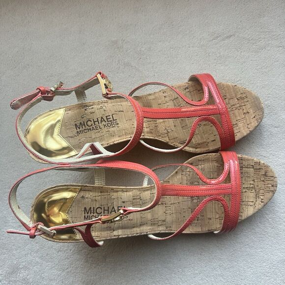 Michael Kors Cicely Watermelon Orange Patent Leather Wedge Heel Sandals Women 10 - Picture 6 of 15